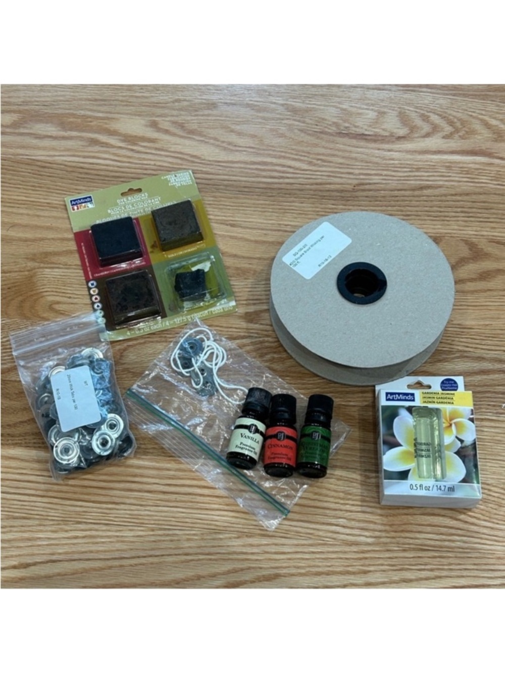 Candle Craft Supplies with wicks, scents, wax color, wick  ashes